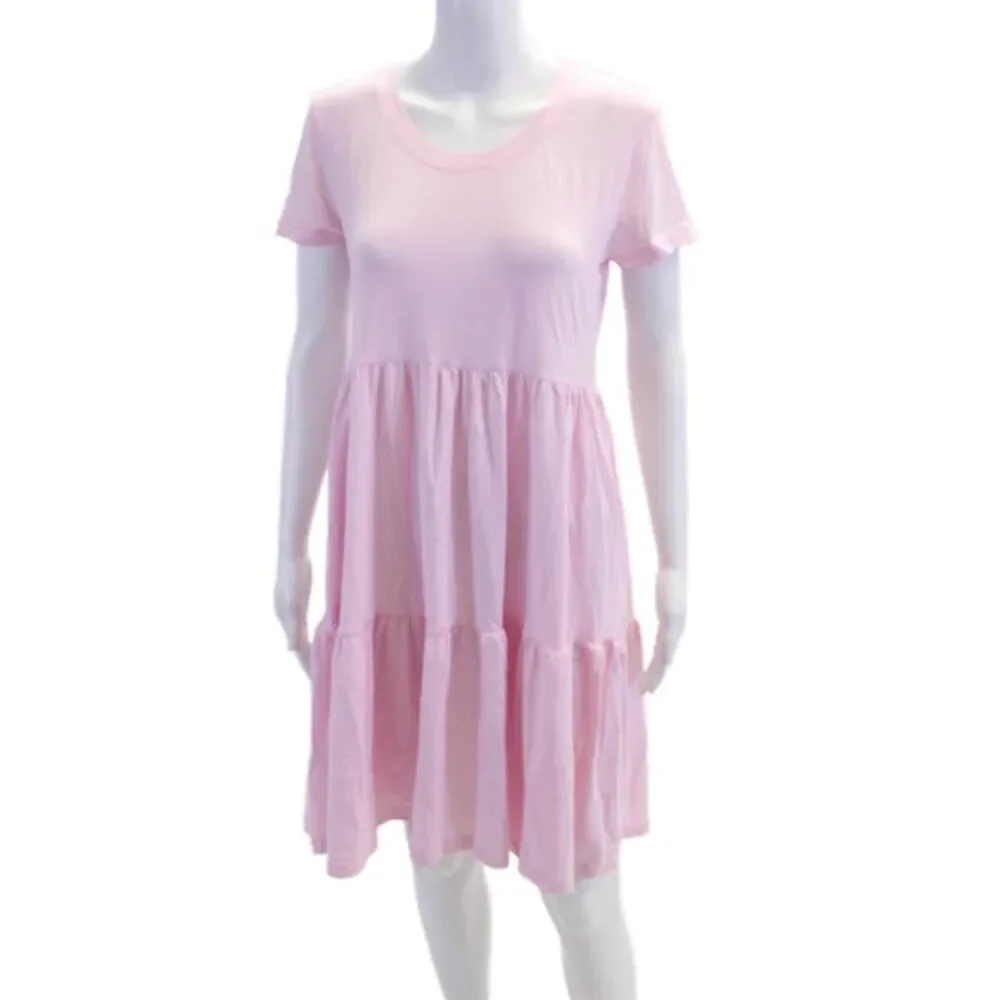 Sundry Womens Short Sleeve Scoop Neck Mini Shirt Dress Pink Cotton Size 1